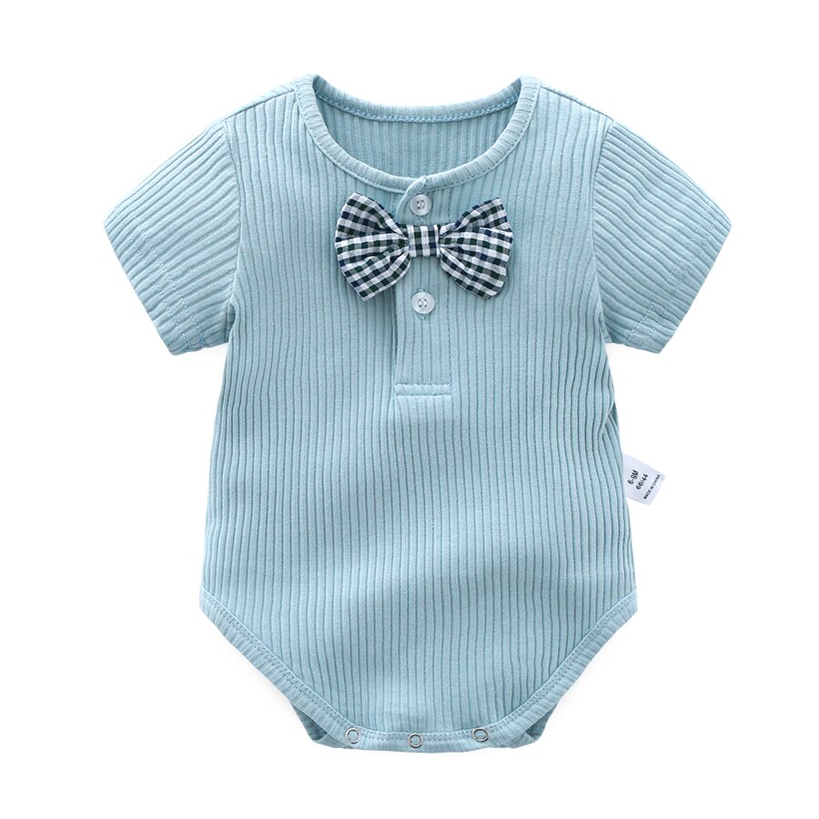 Cathery zomer baby jongens bodysuit heer schattige strik babykleding jongen katoenen korte mouwen baby jongens kleding body: B / 6m