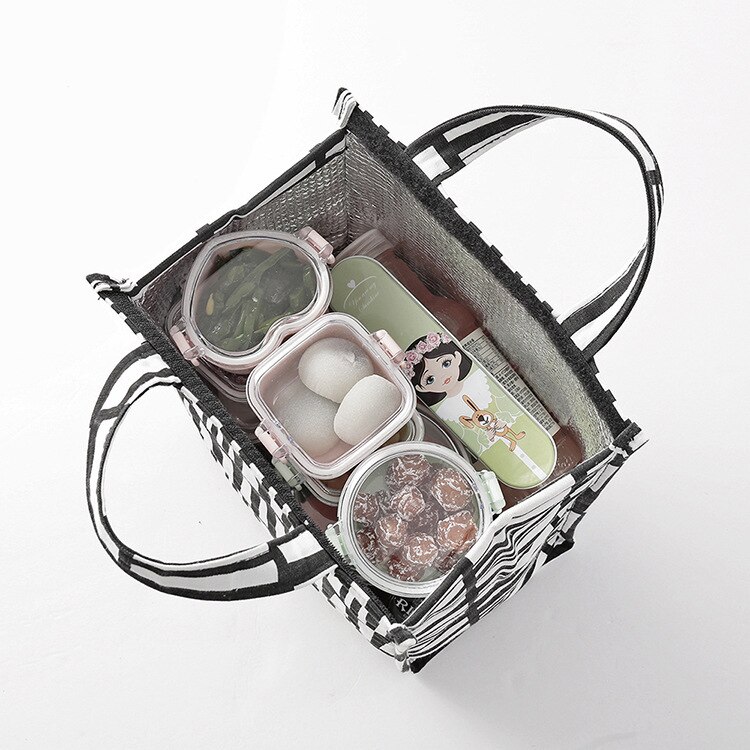 Purdored 1 pc geometrie lunchtas voor vrouwen grappige kinder bento koeltassen thermische reis ontbijtbox draagbare picknicktas