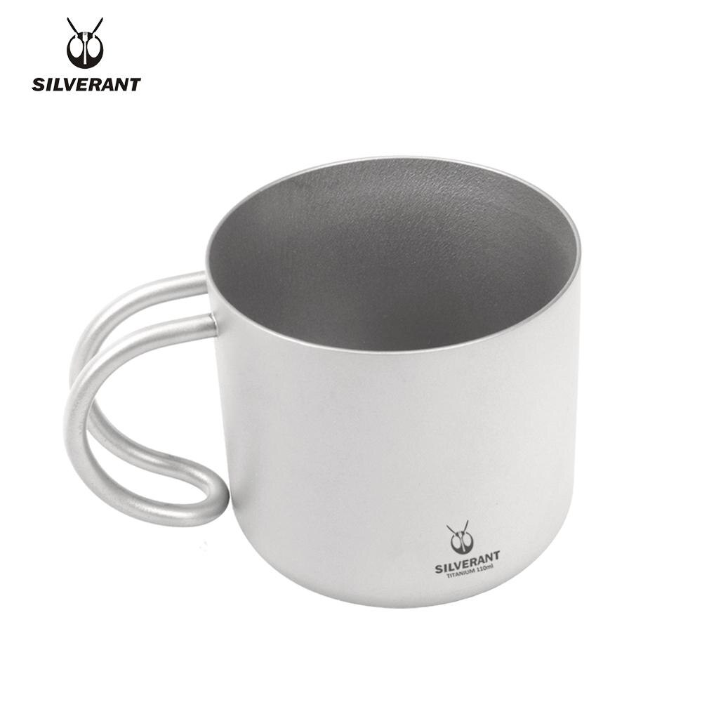 Silverant Caneca de café de titânio 110 ml copo de parede dupla condensar recipiente de café com alça de titânio para acampamento ao ar livre