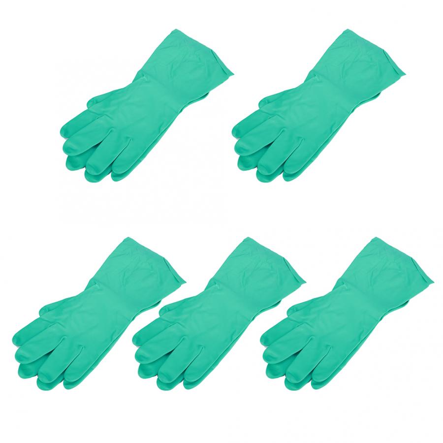 Guanti 5 coppie Riutilizzabile Guanti di Nitrile Resistente Ai Solventi Alcali Antiacido Casa Laboratorio di Lavoro A Mano Guanto di Protezione 32 centimetri di Lunghezza