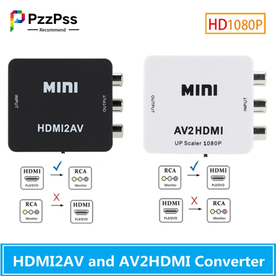 Adaptador HDMI de 1080P compatible con AV Scaler, convertidor compuesto de vídeo RCA a HDMI, caja convertidora CVSB L/R