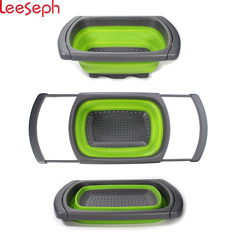 Folding Kitchen Strainer, Colander Collapsible, Perfect fits the Sink, with Handles, 6-quart Capacity, Red & Green