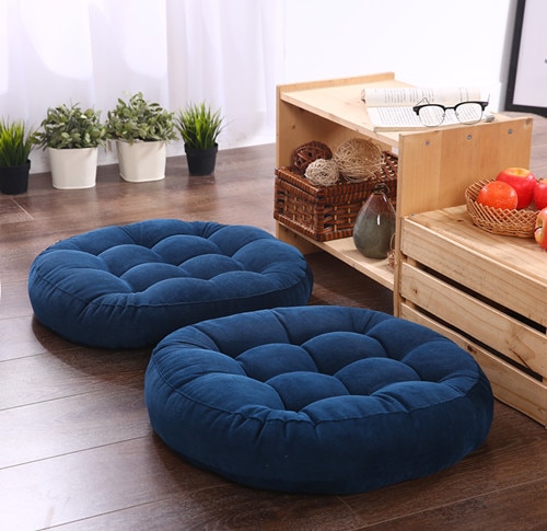 Solid japan hynde cattail hassok sædepude coccyx ortopædisk pude stol rygpude rund fortykket gulvmåtte puf futon: Blå / 42 x 42 x 5cm