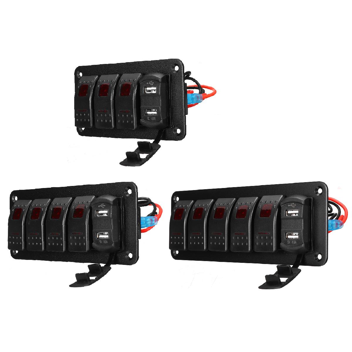 KAOLALI 5/7 Gang Tuimelschakelaar Panel Kit 12 V/24 V Stroomonderbreker Blauw LED Waterdichte Marine Tuimelschakelaar Panel Dual USB Charger Poort