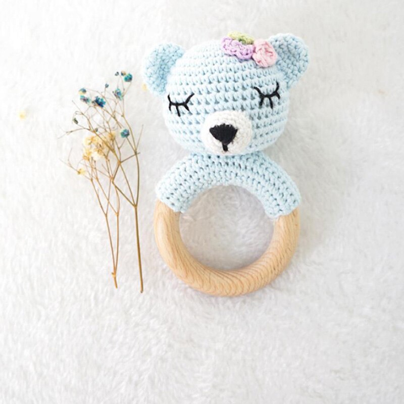 Baby Holz Beruhigende Rasseln Spielzeug Baby Natur Häkeln Handgemachte Gestrickte Rasseln BeißRing Spielzeug Hase Bär Zahnen Ring BeißRing Neue: D