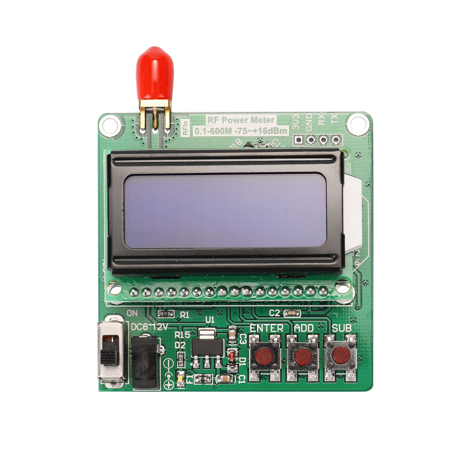 Módulo medidor de potencia RF con pantalla Digital de retroiluminación LCD-75 ~ + 16dBm 0,1-600MHz medidor de potencia RF con valor de atenuación por radiofrecuencia