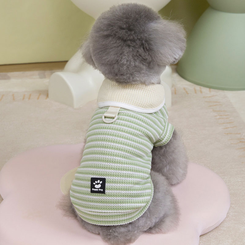 Strips Puppy Clothes Summer Green Purple Brown Lapel Dog Hoodies Clothing For Small Dogs Chiwawa Short Sleeve Kitten Sweatshirt: S / green