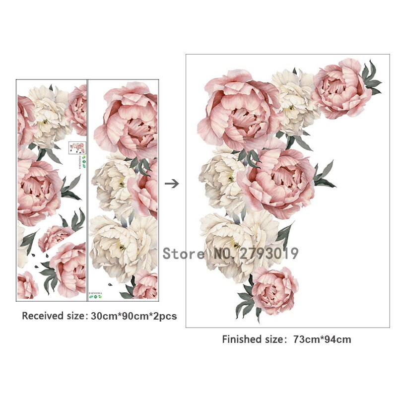 Grands autocollants muraux à fleurs de pivoine en aquarelle 73x94cm, autocollants muraux à fleurs romantiques, décor de maison pour chambre à coucher, salon, chambre d&#39;enfants,certificat de sécurité