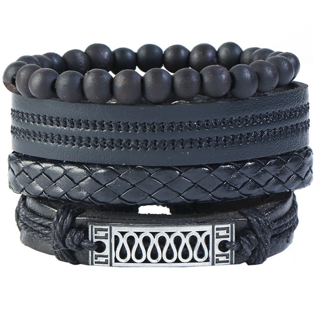 Causul 4pcs/set Handmade Beads Rope Woven Men Multilayer Charm Leather Bracelets For Women Homme Jewelry Accessories: style  8