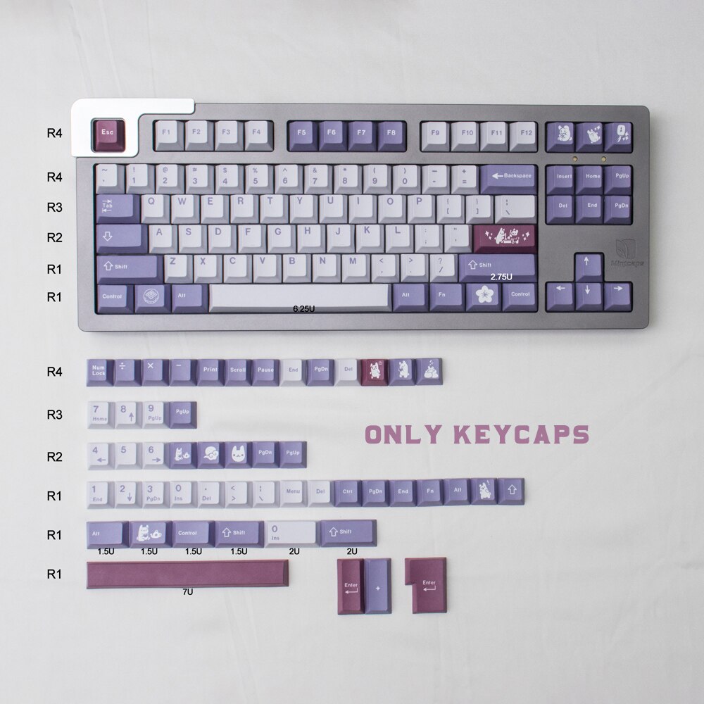 Gmk tuzi keycaps 138 keys cherry profile pbt dye-sub keycaps för mx switch mekaniskt tangentbord lila serie key caps