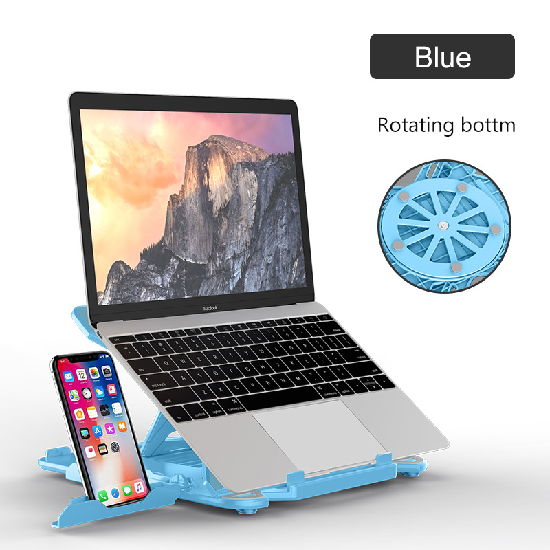 360 Rotating Laptop Stand Foldable Notebook Stand For Macbook 15 Lenovo Laptop Holder Computer Cooling Bracket With Phone Holder: Blue Rotating