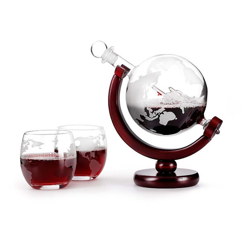 Carafe à Whisky Globe ensemble de verre à vin voilier crâne à l'intérieur de la Carafe à Whisky en cristal avec support en bois fin Carafe à liqueur pour Vodka