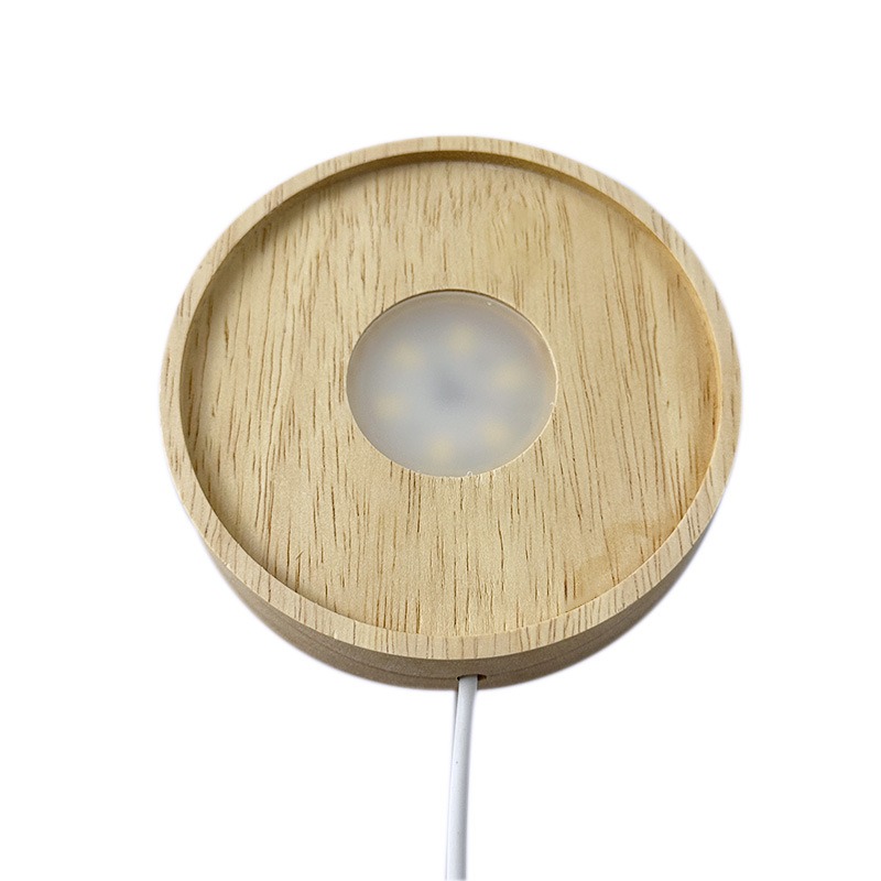 LED-Lampenfassung, rund, aus massivem Holz, leuchtende Lampenfassung, integrierte Diffusionsplatine, DIY-Nachtlichtbasis, USB-Stromversorgungsschnittstelle