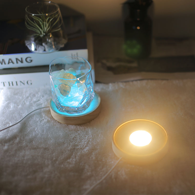 LED-Lampenfassung, rund, aus massivem Holz, leuchtende Lampenfassung, integrierte Diffusionsplatine, DIY-Nachtlichtbasis, USB-Stromversorgungsschnittstelle