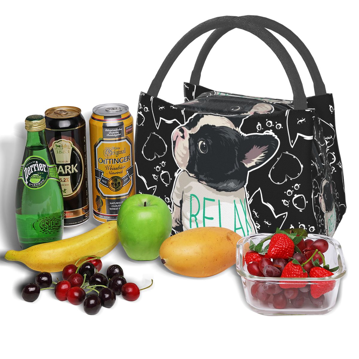 NOISYDESIGNS Kawaii Portable Lunch Bag French Bulldog Print Thermal Insulated Lunch Tote Cooler Picnic Handbag Bento Pouch Women
