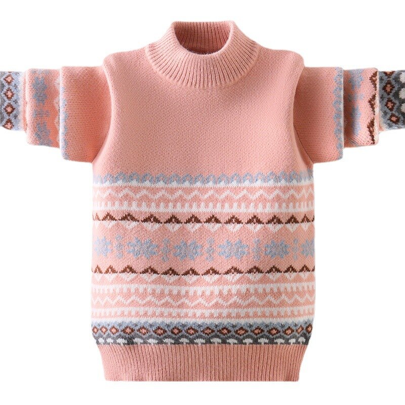 Girls Pink Knitted Sweaters 4 To 16 Year Autumn Winter Girls Stripes Plaid Soft Comfortable Sweater Children Knitwear Tops