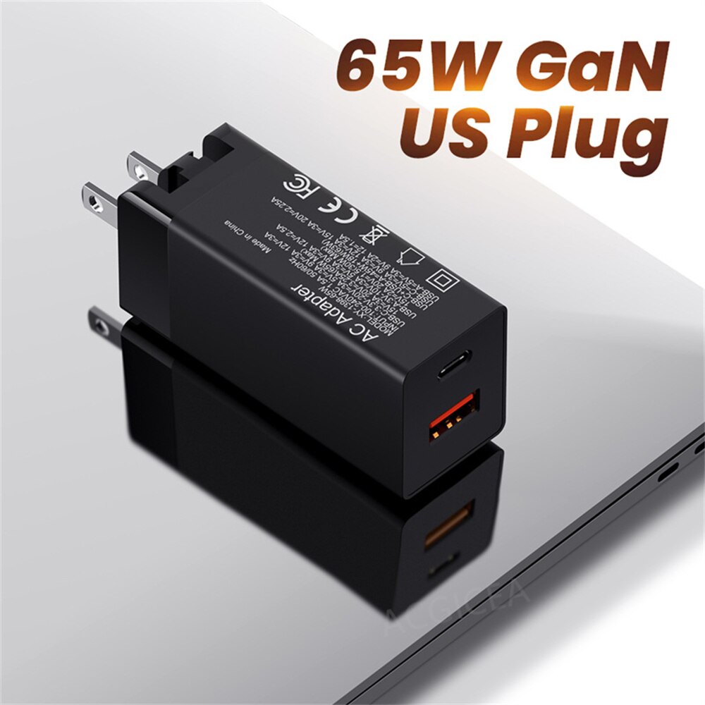 PD 65W GaN USB C Charger Type C Quick Charge 3.0 For Samsung S20 S21 Note 20 iPhone 13 12 Huawei Xiaomi mi Phone Adapter Charger: US Black