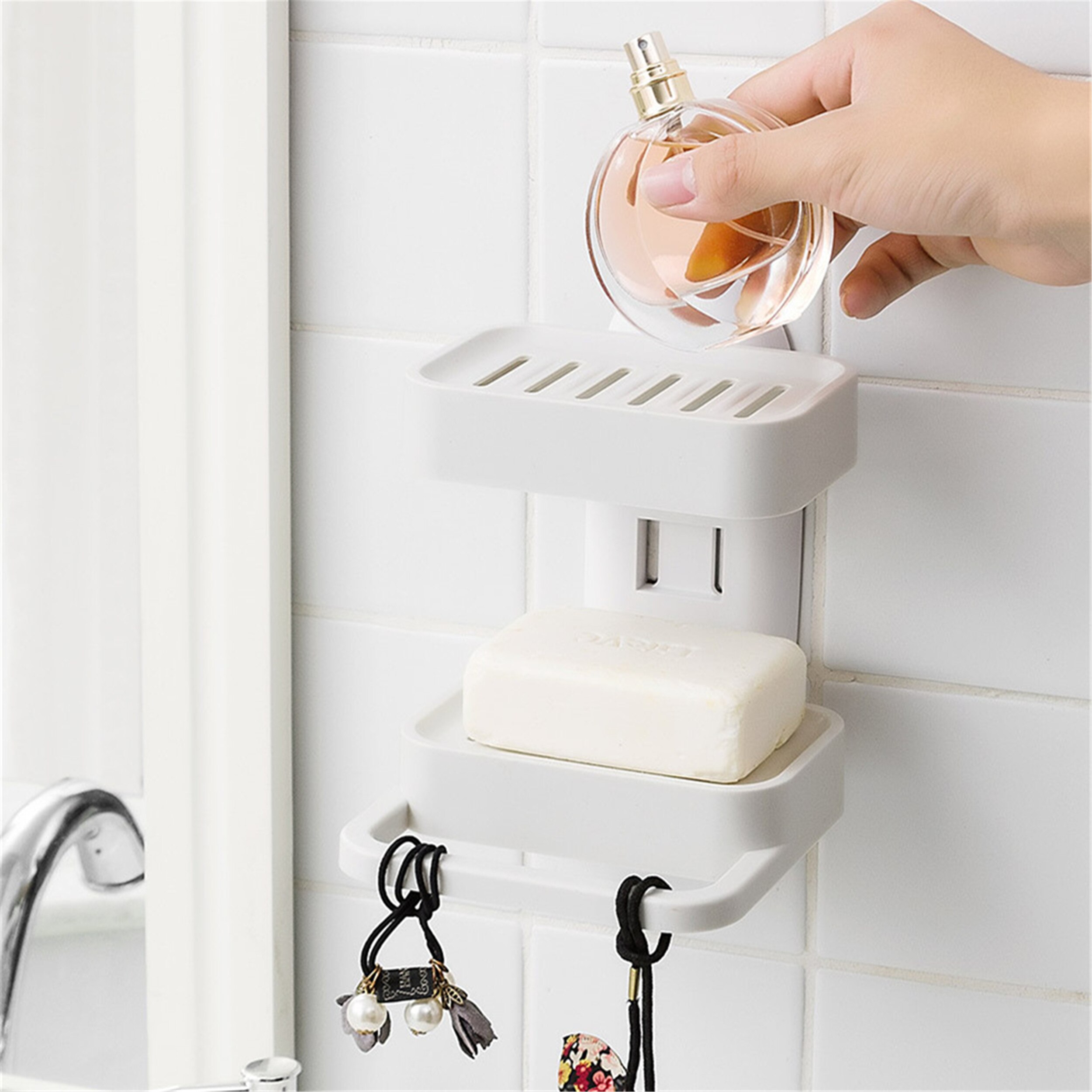 Single/Double Layers Soap Basket Bathroom Suction Soap Holder Soap Box Kitchen Tools Storage Rack Drain Basket