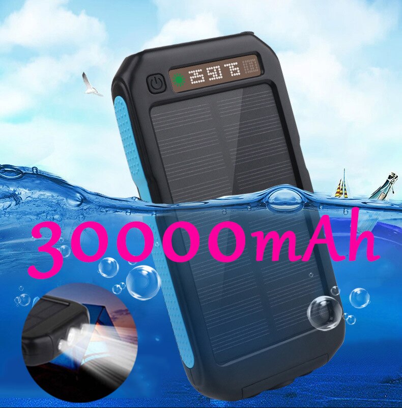 30000Mah Snelle Charger Portable Solar Power Bank Met Zonnepaneel 2 Usb-poort Dightal Display Power Bank Voor Xiaomi samsung Iphone