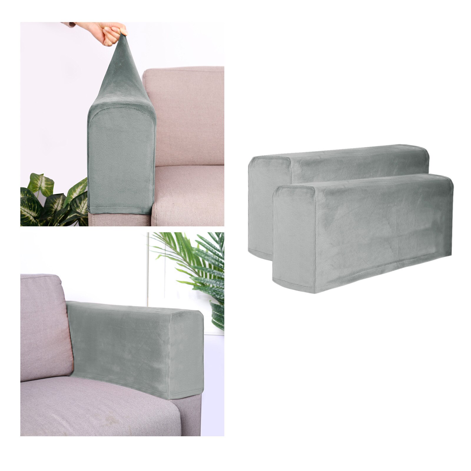 2 stk sofa armlæn betræk strækbar aftagelig beskytter til hjemmet skridsikker lænestol betræk stole møbler polyester sofa prote: Grå
