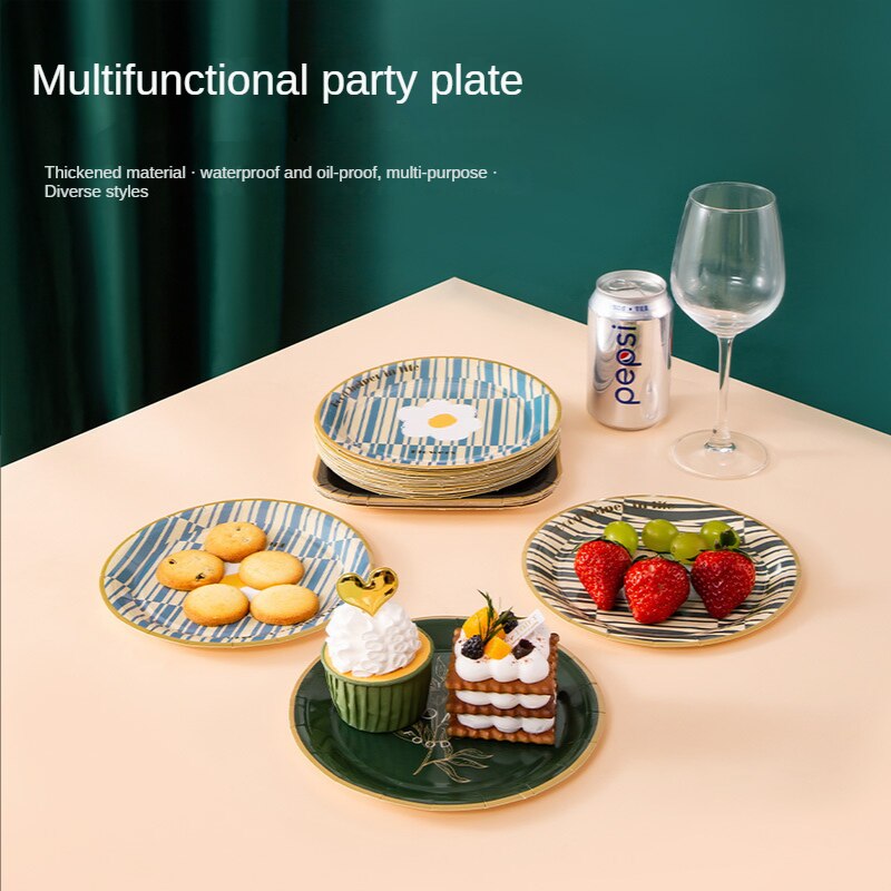 Degradable Party Plate Household Disposable Paper Plate Cake Candy Snack Plate Hotel Restaurant Dining Plate