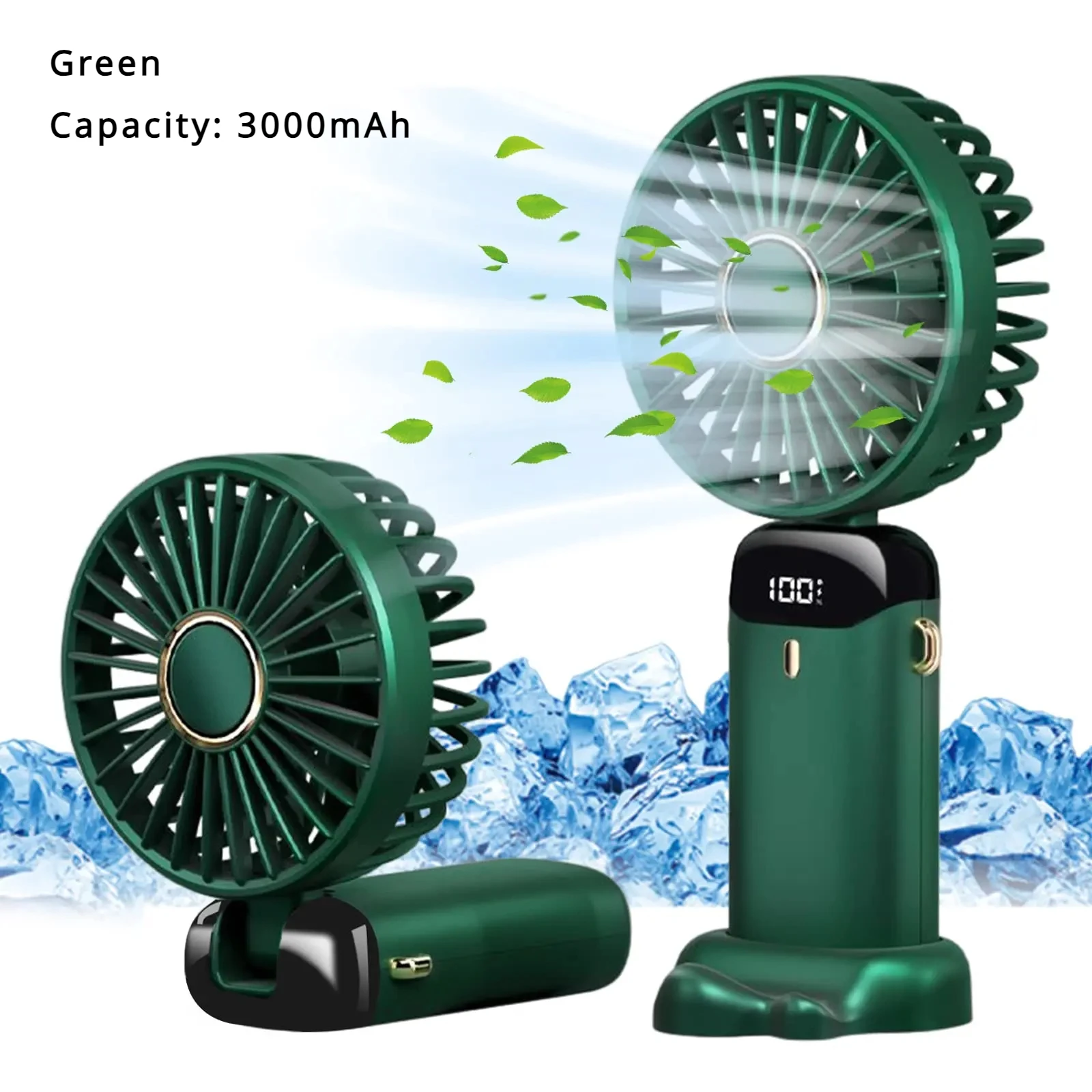 Ventilador Portátil 5000mAh Recargable 90 ° Mini aire acondicionado plegable de 5 velocidades, ventilador pequeño, enfriador de aire con pantalla digital LED: Oro