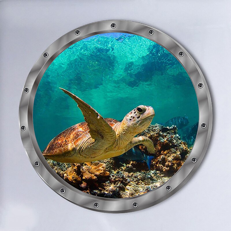 5 Styles Underwater Fish Wall Stickers Waterproof Dolphin Turtle Sticker For Washing Machine Decoration For Bathroom Decals PVC: Sea turtle