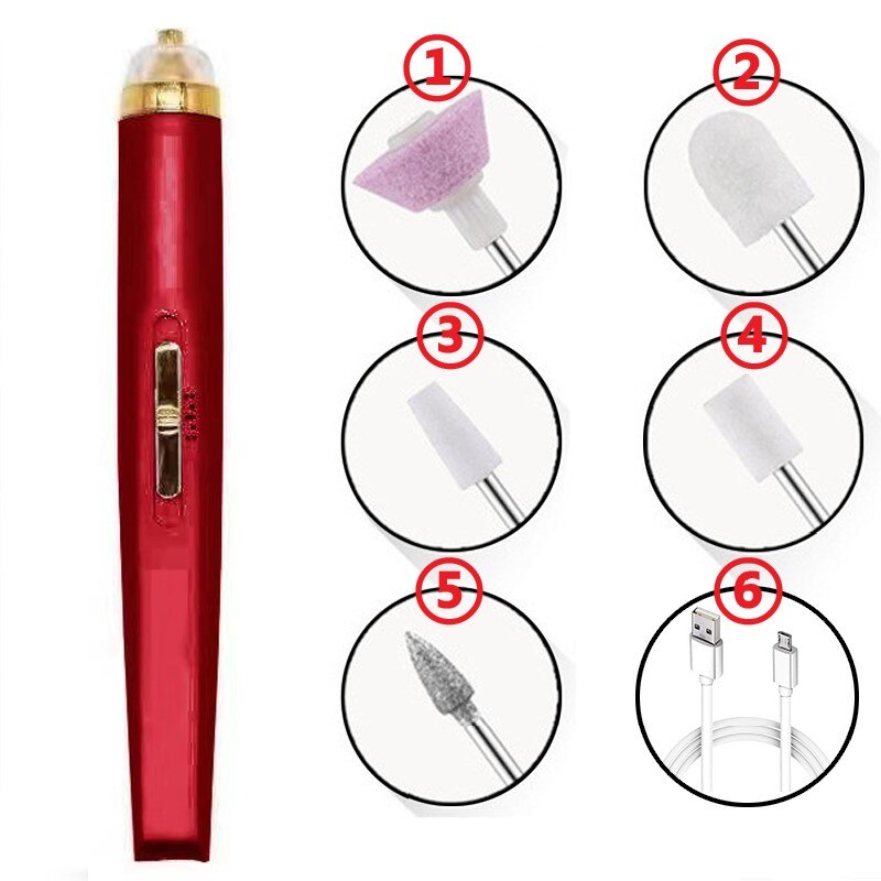 Usb Professionele Elektrische Pen-Vorm Nail Grinder Machine Led Nail Art Drill Set File Nail Pedicure Boor Nagels Apparaat: Red