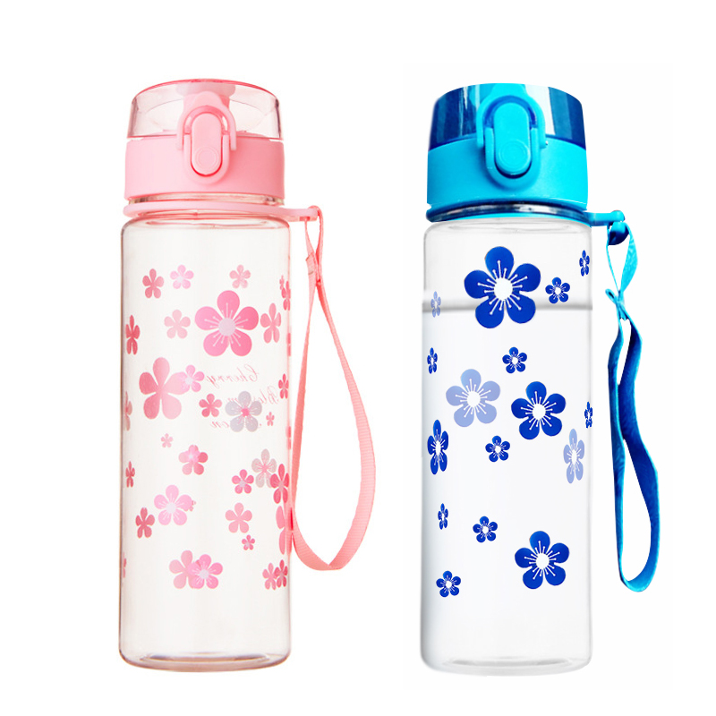 Summer 500ml Water Bottle Flower Portable Leak-proof Pink Bule Outdoor Bicycle Sports Drinking Cup Plastic for Girls