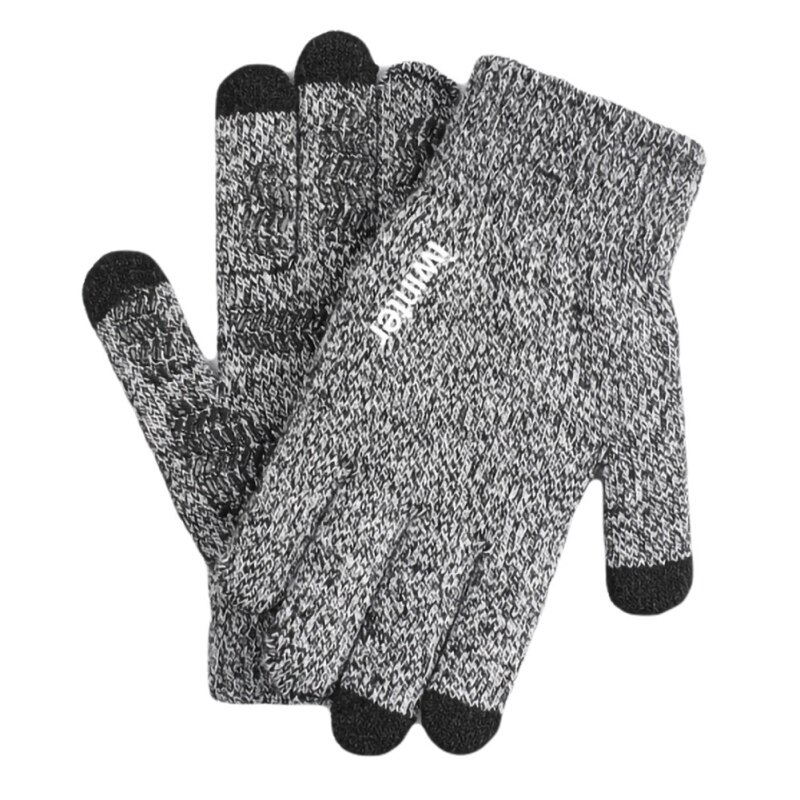 Vinter efterår strikkede handsker berøringsskærm skridsikker mand tykner varme ensfarvede handsker mænd sport ridning cykelhandsker: Mandlig grå