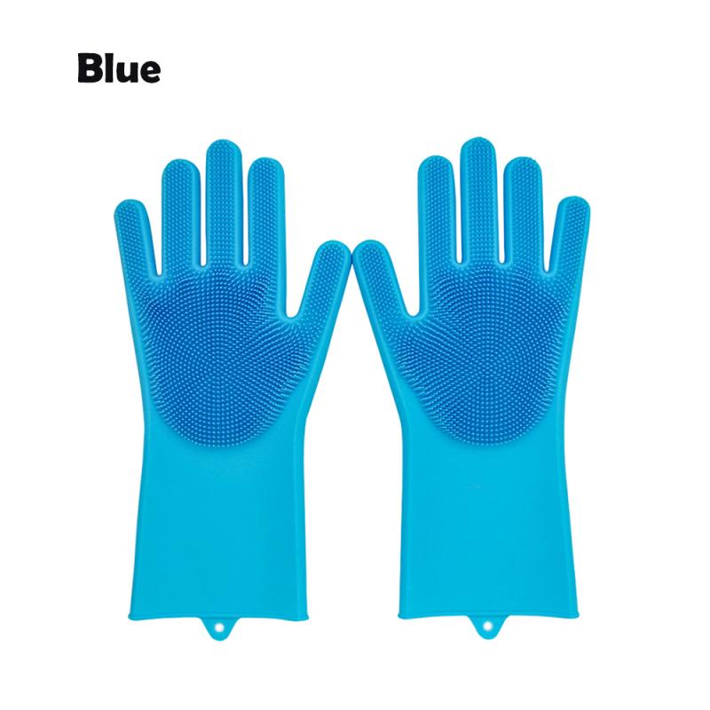 Gants magiques 2 en 1 en Silicone pour le lavage de la vaisselle, en caoutchouc, résistants à la chaleur, pour la cuisine et la maison: Blue