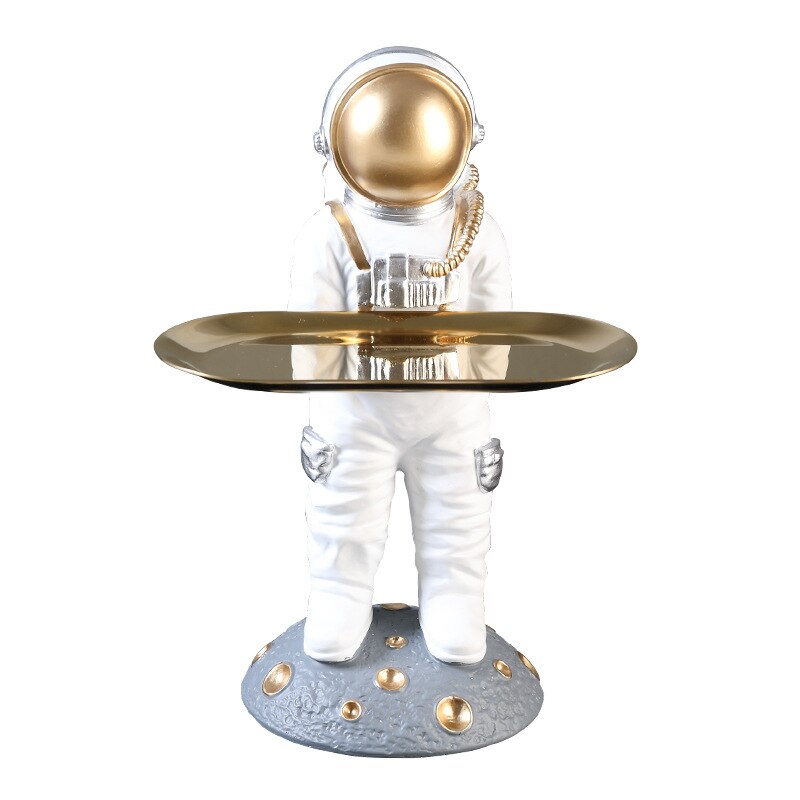 Leuke Astronaut Beeldje Met Lade Ruimte Man Hars Standbeeld Met Plaat Tafel Ornamenten Voor Thuis Tafel Decoratie Accessoires