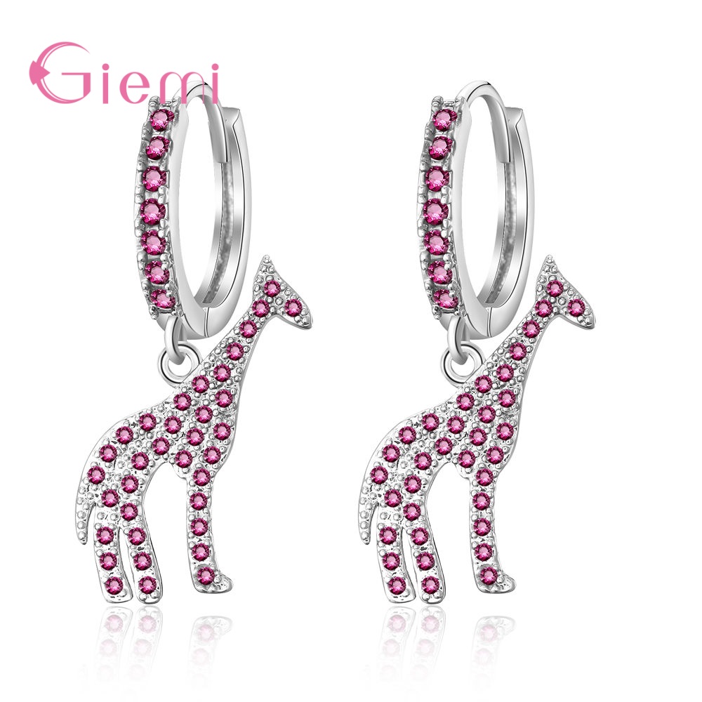 Koreaanse 925 sterling zilveren giraffe oorbellen voor dames en kinderen, schattige dieren oorbellen in boho stijl met strass steentjes: Oranje