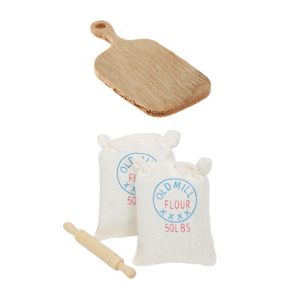 Funny Flour Rolling Pin Chopping Board For 1:12 Dollhouse Kitchen Toys Decor