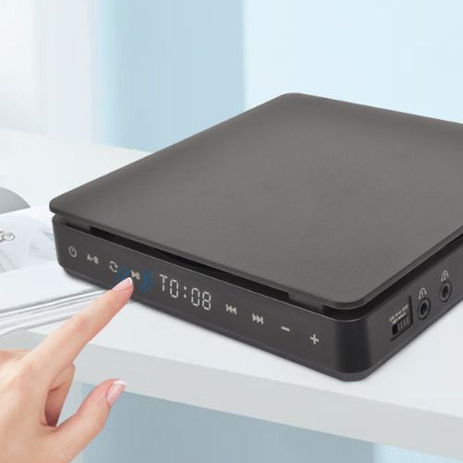 Portable CD Player Double Headphone Jack Version, INS CD Walkman Rechargeable Shockproof LCD Display Anti Skipping Music Players