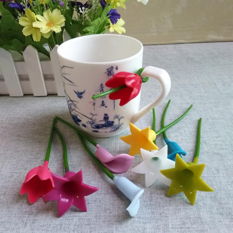 6Pcs Bloemen Wijn Cup Marker Siliconen Label Party Gewijd Glas Cup Herkenner Gereedschap Voor Glas Wijn (Willekeurige)