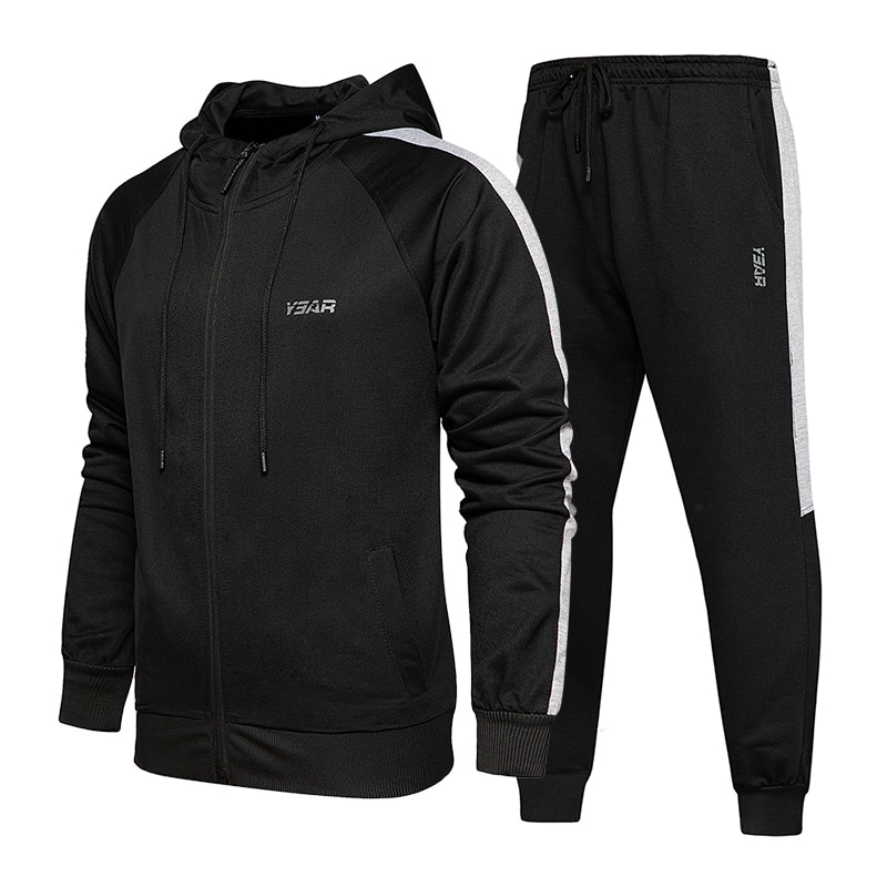 Merk heren sets casual hoodie trainingspak herfst winter heren set jassen + broeken joggingpak heren sportkleding streep bedrukt rits