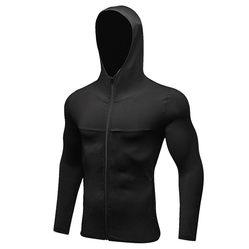 Quick Dry Running Jacket for Man Training Fitness Hoodies Sportswear for Gym Long Sleeve Zipper Jacket Running Coat: Black / S