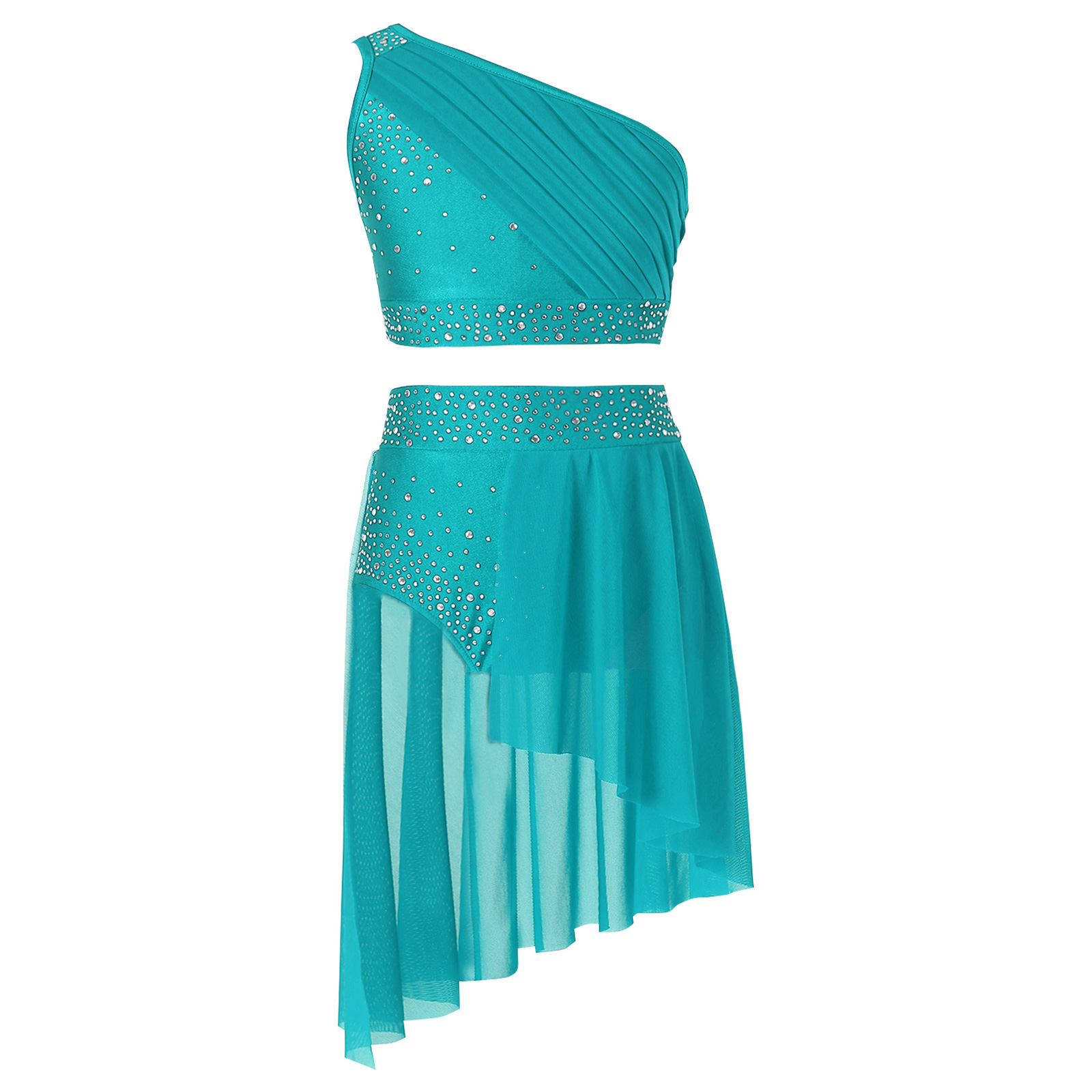 IEFiEL Conjunto de danza lírica para niñas, trajes contemporáneos modernos, Top corto con diamantes de imitación y leotardo con falda, traje de Ballet de 2 piezas: XXL / Gris
