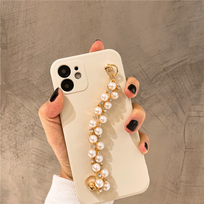 INS Pearl rhinestone Wrist bracelet silicon case For iphone 11 11Pro Max 12 12Pro X XR Xs max 7 8Plus SE2020 Protective capa