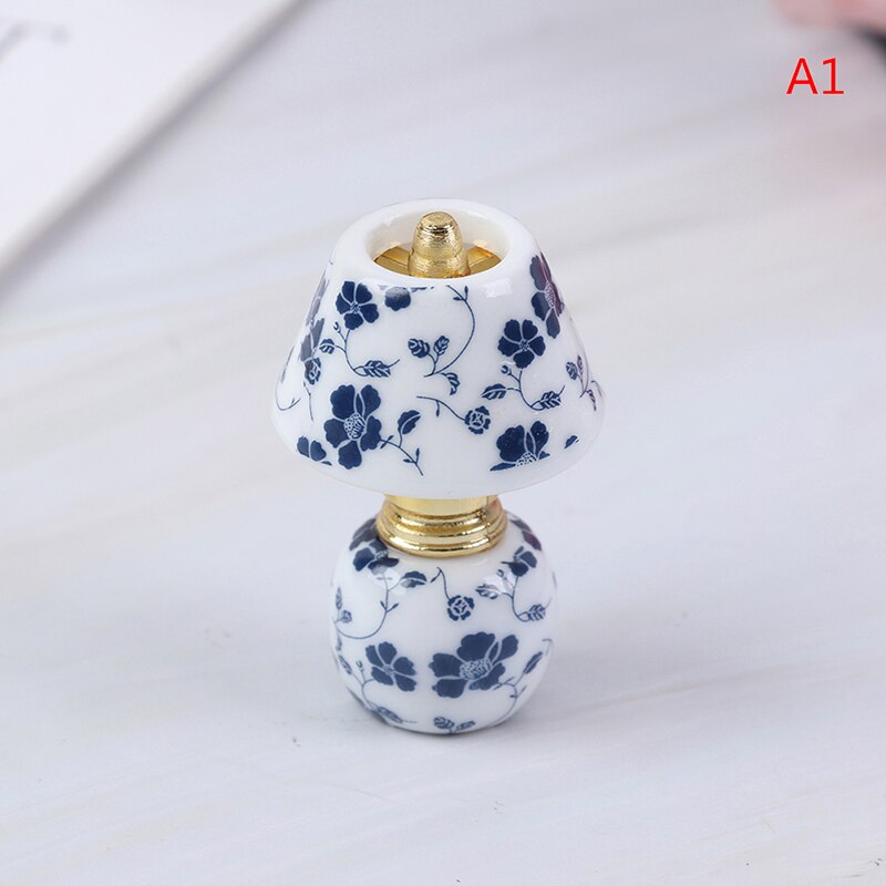 1:12 Mini Ceramic Lamp Miniatures Dollhouse Toy Porcelain Miniature Table Lamp Doll House Accessories: A1