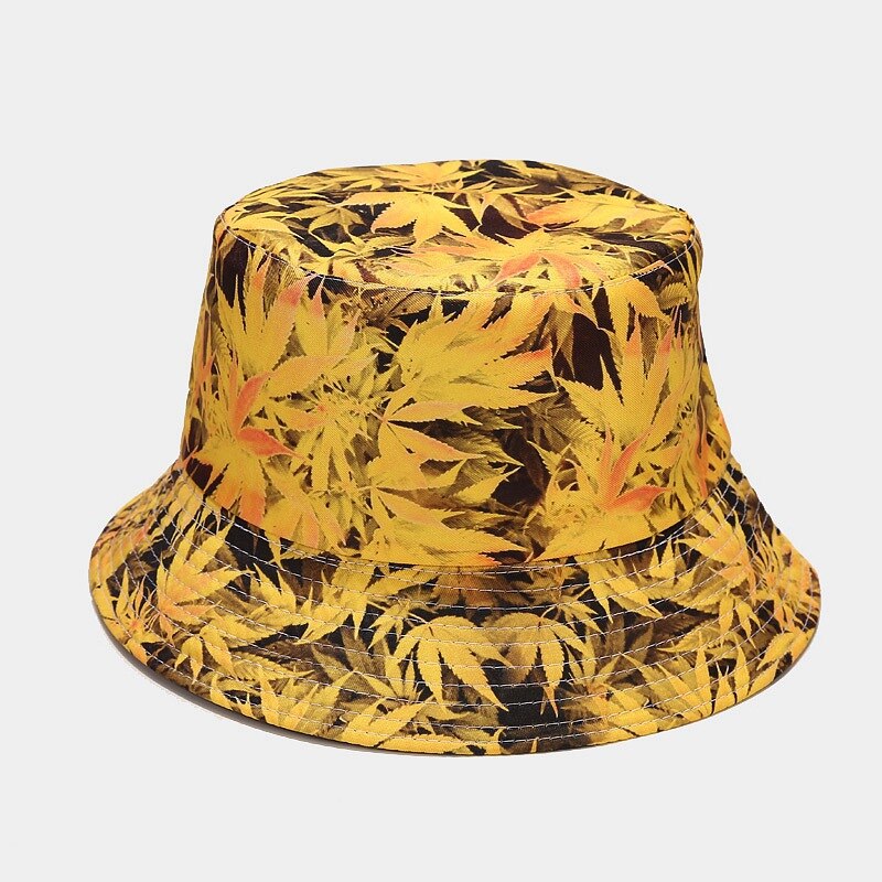 Zomer Vrouwen Mode Panama Maple Wietblad Visser Hoed Dubbelzijdige Emmer Hoed Outdoor Zonnebrandcrème Strand Bescherming cap: yellow