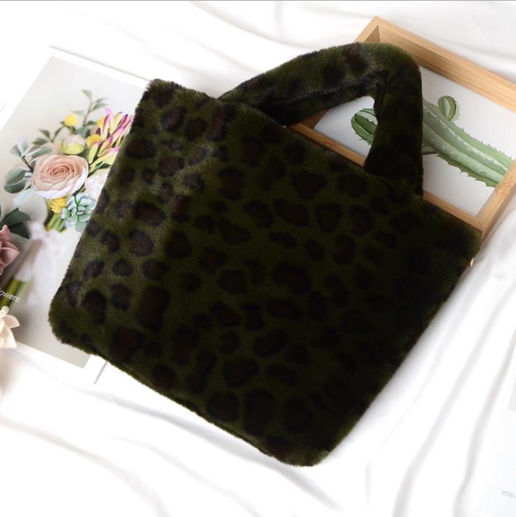 Inverno nova moda bolsa de ombro feminina leopardo bolsa feminina corrente grande pelúcia inverno bolsa mensageiro saco macio quente saco de pele: Cinza