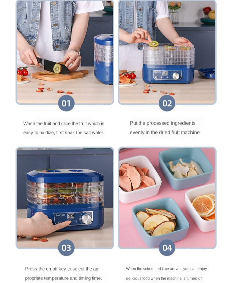Mini Dörr Obst Trockner Haushalt Baby Haustier Snack Obst und Gemüse 5 Tabletts Snacks Luft Trockner EU