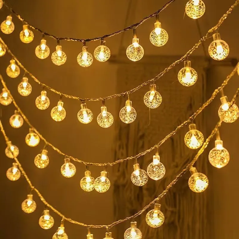 Guirnalda de luces con bolas de cristal de burbujas, guirnaldas de luces LED alimentadas por USB/batería para bodas, Navidad, fiestas y decoración del hogar