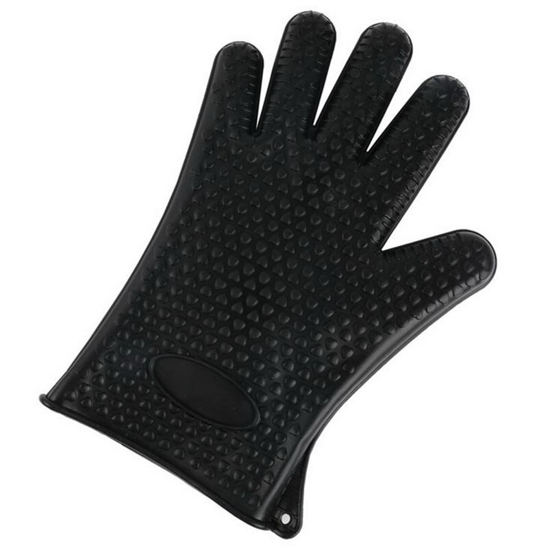 2 uds guante de silicona resistente al calor grueso BBQ Grill guantes cocina impermeable horno manoplas de cocina Grill hornear guantes: black
