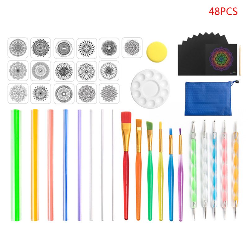 Juego de 48 Uds. De pincel para pintar piedras de roca, pincel plantillas de dibujo de Mandala, DXAB