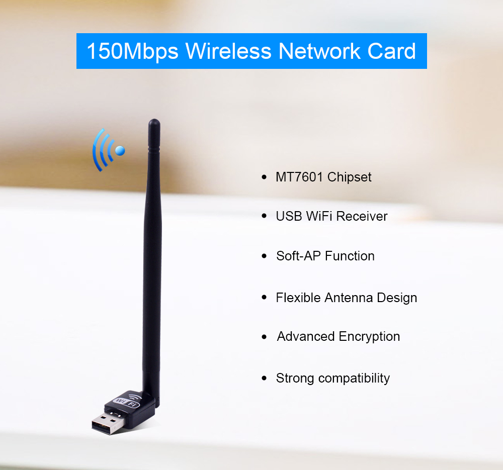 Chipal mt7601 150mbps usb wi-fi adaptador receptor placa de rede sem fio antena 802.11b/n/g alta velocidade usb 2.0 lan ethernet