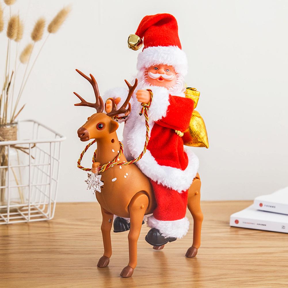 Santa Claus Riding Deer Doll Electric Music Kid Toy Xmas Decor Ornament Creating Cheerful Beautiful Atmosphere Toy