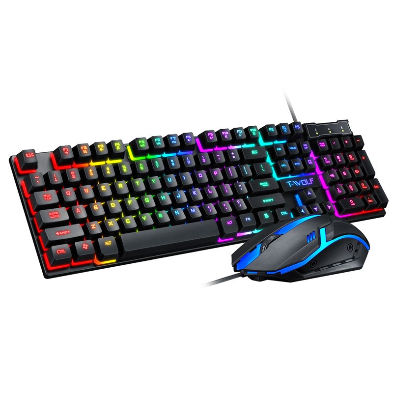 TF200 USB verdrahtet Spielen Tastatur Standard 104 Tasten Ergonomisches Multimedia Tastatur Regenbogen LED-hintergrundbeleuchtung für PC Computer/ Schreibtisch: BK Klaviatur Maus